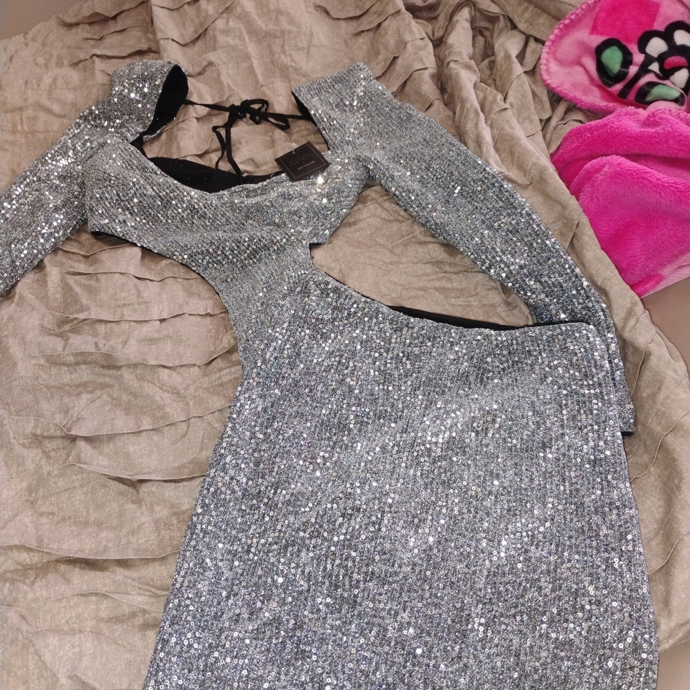 Michael Costello Silver Sequin Dress